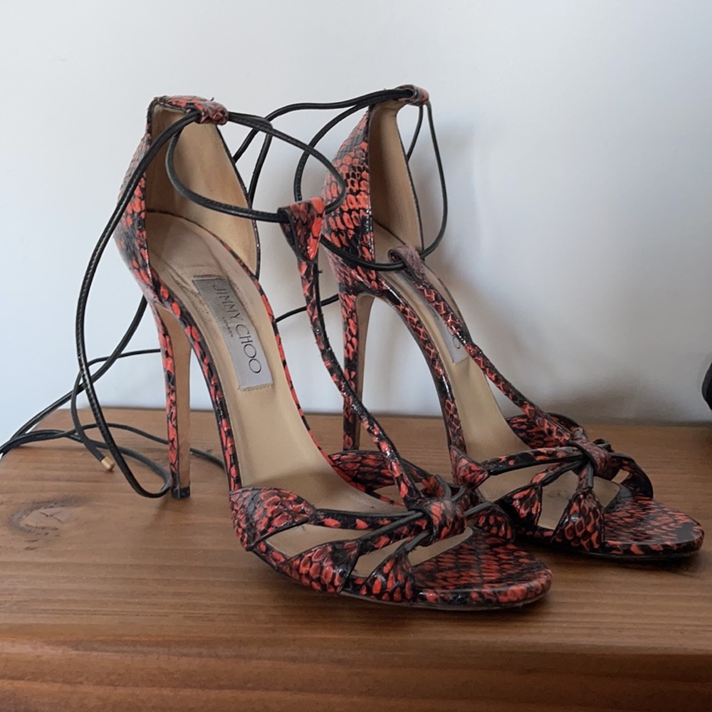 Jimmy Choo motive Snakeskin Wrap Heel sandals